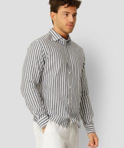 Skjorter & Overskjorter Clean Cut Copenhagen | Jamie Cotton/Linen Striped Shirt - Navy / Ecru